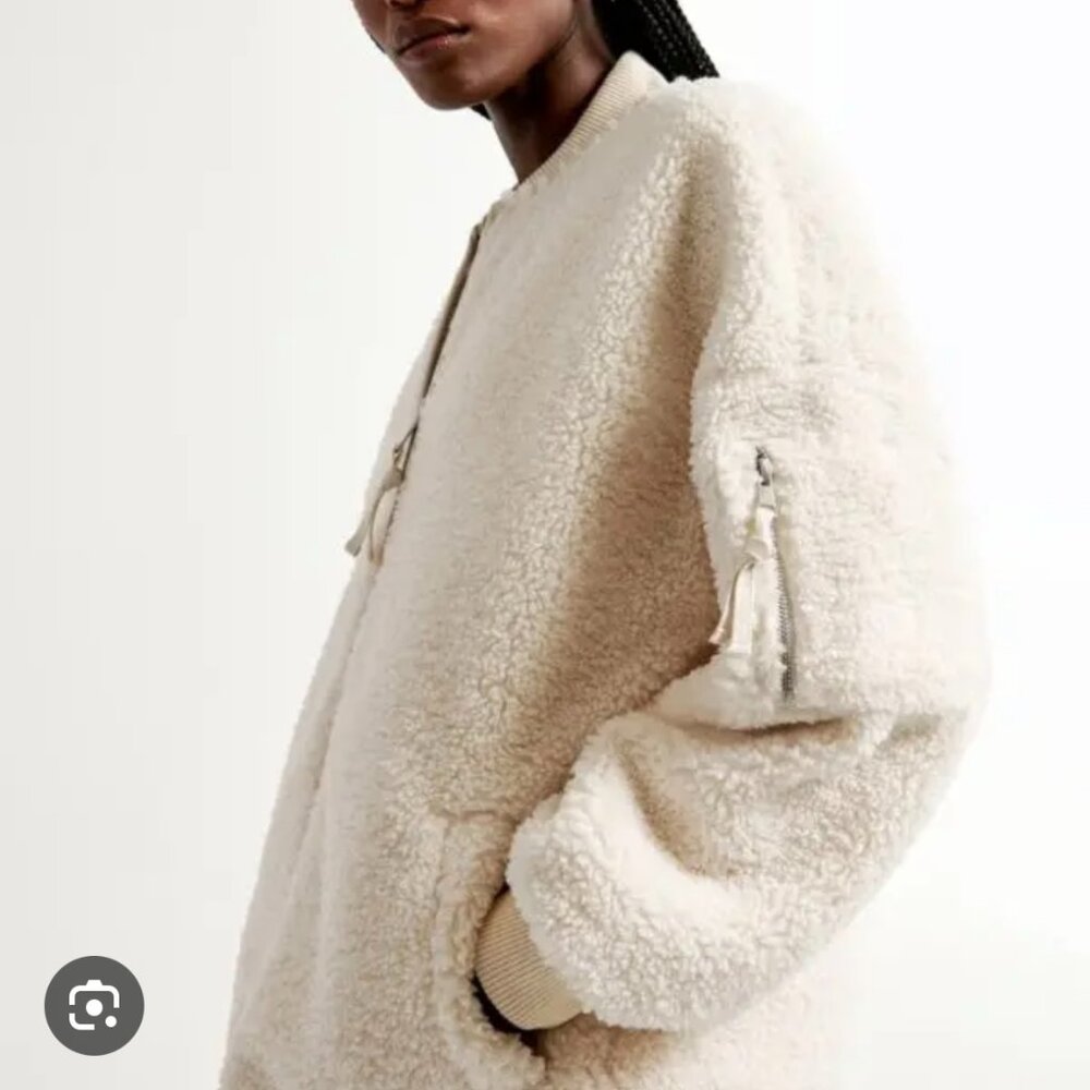 Abercrombie Oversized Sherpa Bomber Jacket, Cream, XL